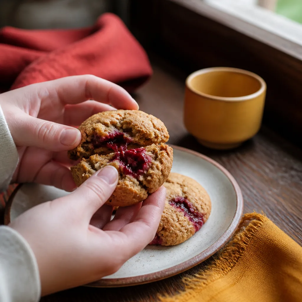 Cookies vegan moelleux aux fruits rouges disposés sur une assiette